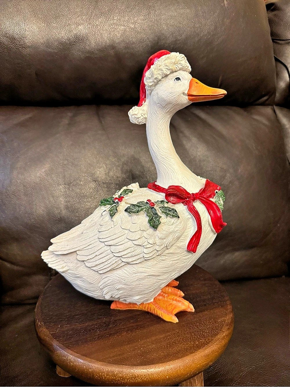 Holiday Goose Figurine in White & Red Christmas decor